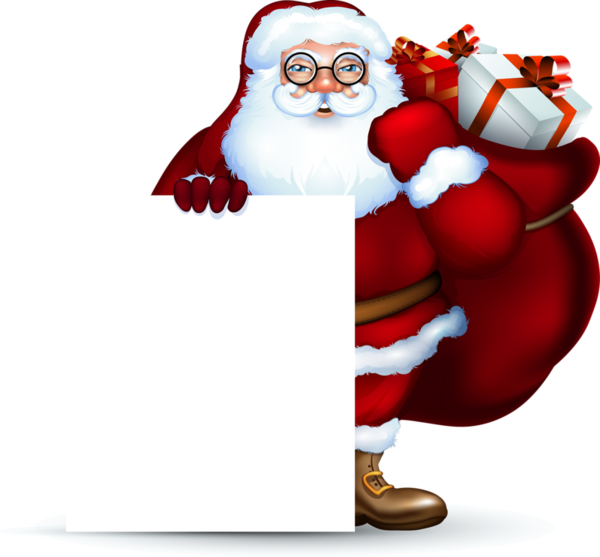 Fonds Pour Creas Noel - Pere Noel Avec Pancarte (600x557)