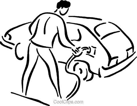 Man Putting Gas In His Car Royalty Free Vector Clip - Line Art (480x371)
