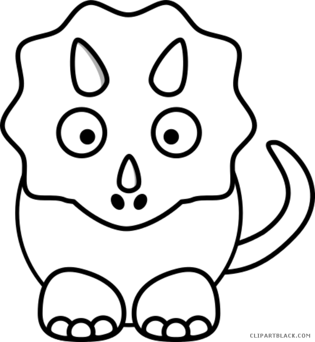 Triceratops Animal Free Black White Clipart Images - Dinosaur Face Coloring Page (739x800)