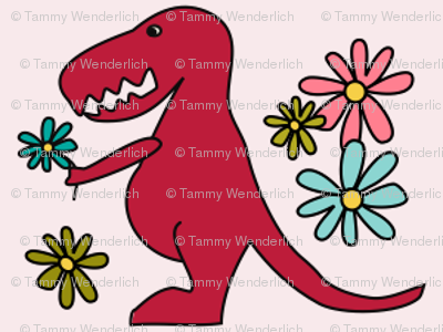 Dinosaurs With Daisies - Cartoon (400x300)
