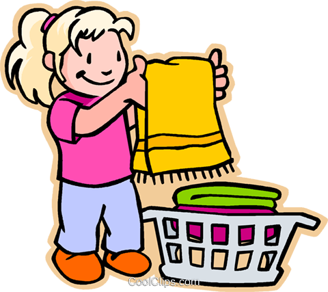 Girl Doing Laundry Royalty Free Vector Clip Art Illustration - Laundry Clip Art (480x427)
