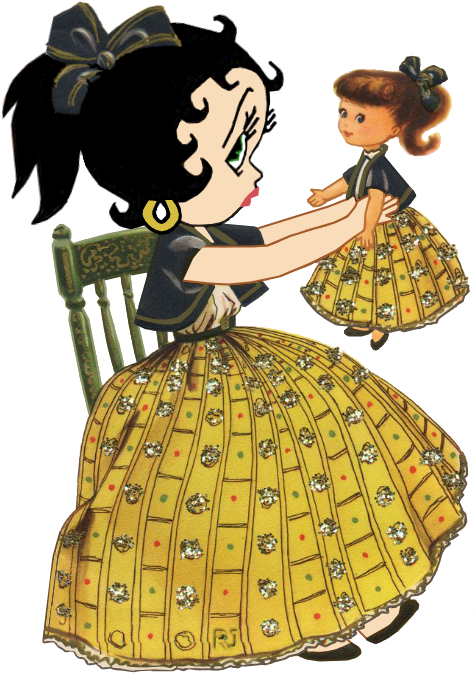 Vintage Bb With Her Doll - Cartoon (550x700)