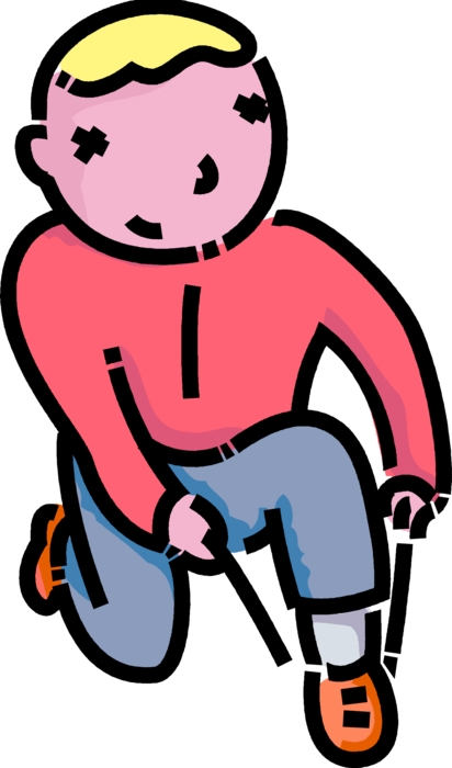 Boy Tying His Shoes Royalty Free Vector Clip Art Illustration - Boy Tying His Shoes Royalty Free Vector Clip Art Illustration (412x700)