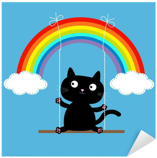 Rainbow Two Clouds In The Sky And Cat On Swing - Arcoiris Y Columpio (400x400)
