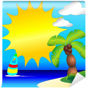 Palm Tree On Tropical Beach Clip Art-spiaggia Tropicale - Clip Art (400x400)