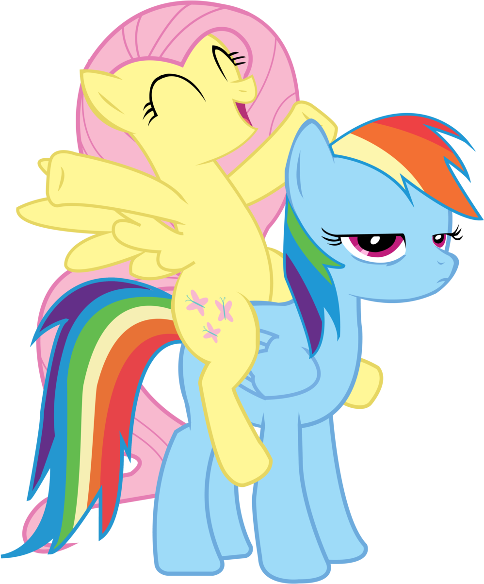 Ponies Riding Ponies Vector By Tiredbrony Ponies Riding - Fluttershy Rides Rainbow Dash (1600x1250)