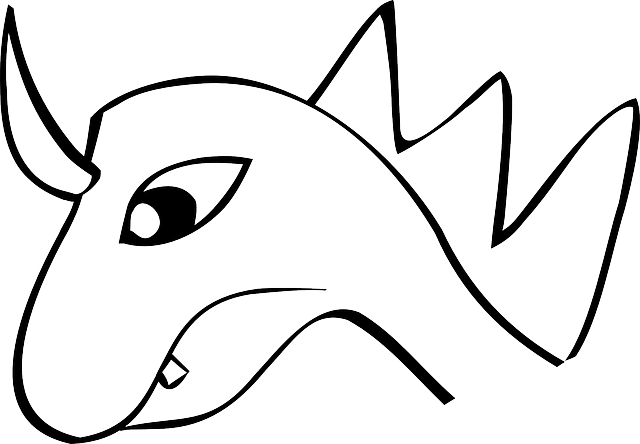 Outline Dragon, Lizard, Animal, Head, Horn, Simple, - Easy Dragon Head Drawing (640x444)