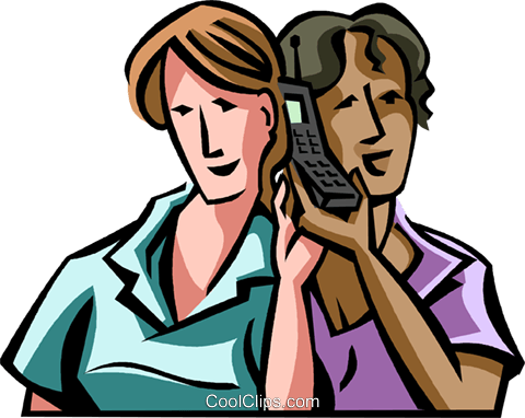 Listening On A Single Cell Phone Royalty Free Vector - Cartoon (480x382)