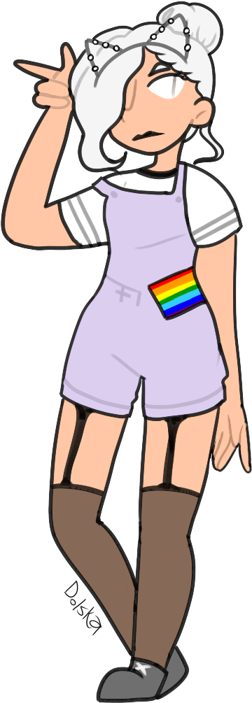 White Hair Lgbt Girl Lgbt Flag Cute Girl Cat Ears Shedolska - Standing (473x1024)