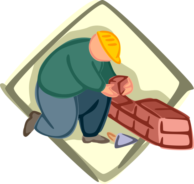 Vector Illustration Of Mason Bricklayer Construction - Construction (739x700)