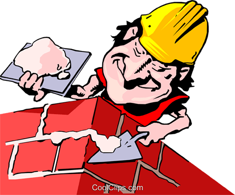 Cartoon Bricklayer Royalty Free Vector Clip Art Illustration - Clip Art Of Man With Doing Masonry Work (480x398)