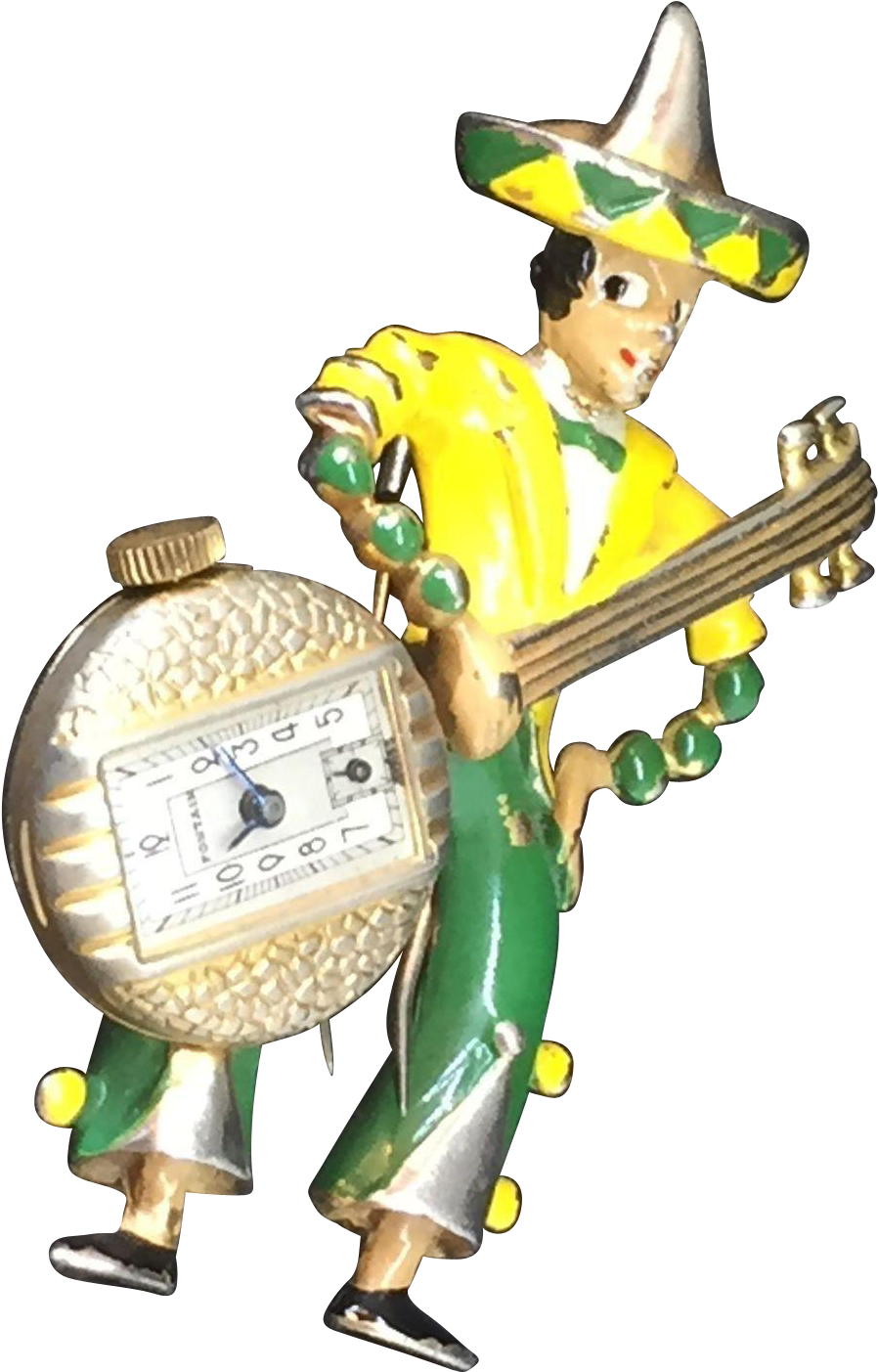 Vintage 40's Amazing Enamel Wind Up Watch Mexican With - Figurine (1402x1402)
