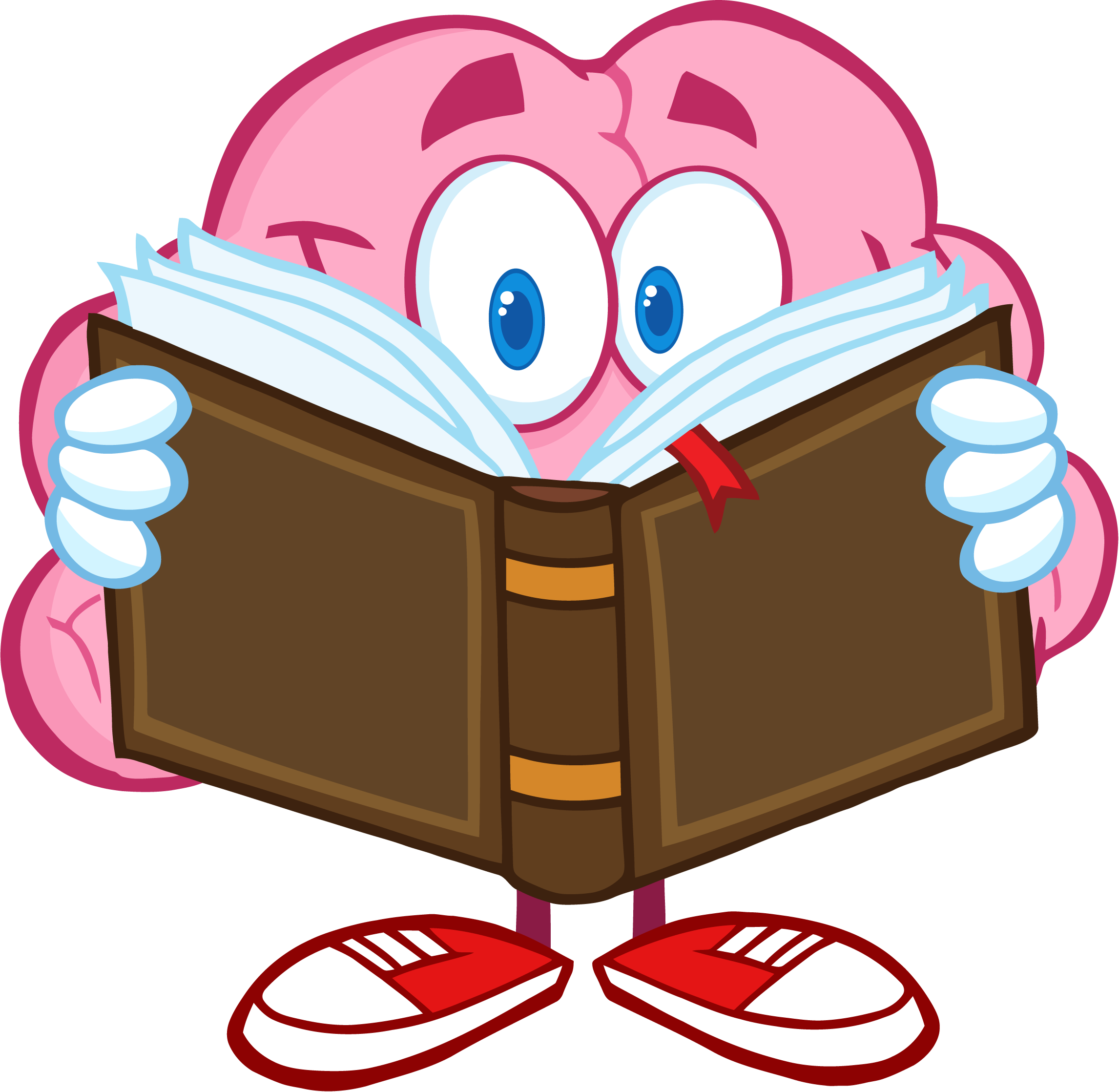 Brain Cartoon Character For Kids - Brain Reading A Book (2292x2236)