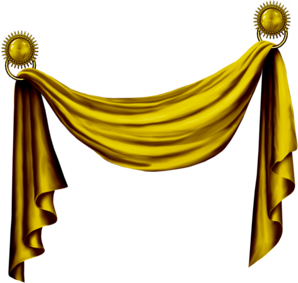 Golden Curtains - Clipart Orange Curtains Transparent Png (600x570)