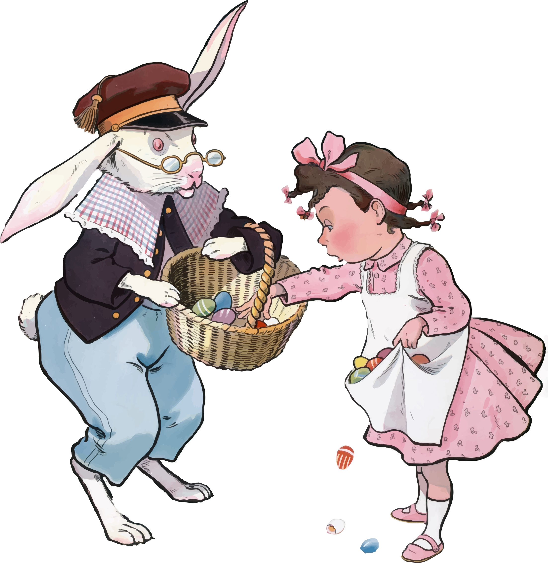Easter Bunny And Girl - Vector Free Vintage Easter Bunny (2206x2268)