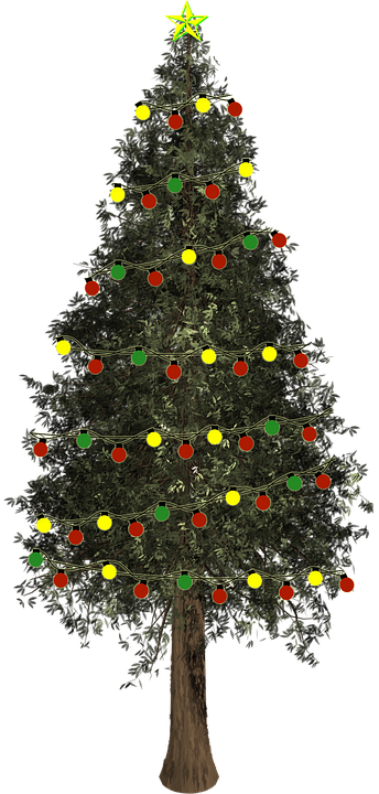 Christmas Tree Illustration 12, - Albero Natale Luci Png (344x720)