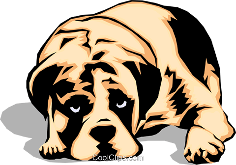 Sad Looking Dog Royalty Free Vector Clip Art Illustration - English Bulldog Throw Blanket (480x336)