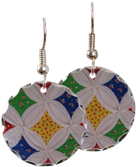 Vintage Quilt Pattern Earring - Vintage Quilt Pattern Round Ornament (350x350)
