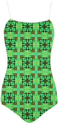 Green Gold Moroccan Lattice Diamonds Quilt Strap Swimsuit - Maillot (500x500)