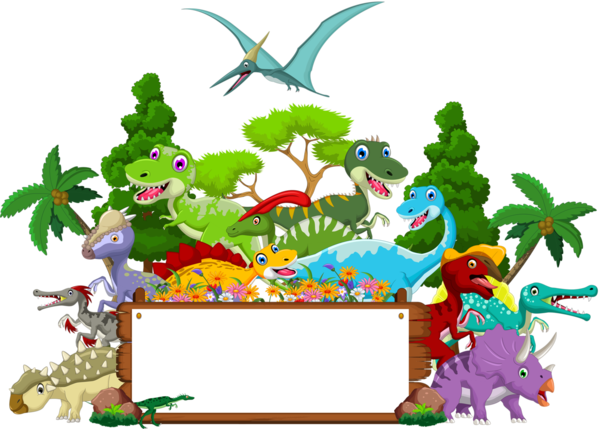 Quilt Labels - Dinosaur Cartoon With Landscape Background And Blank (600x429)