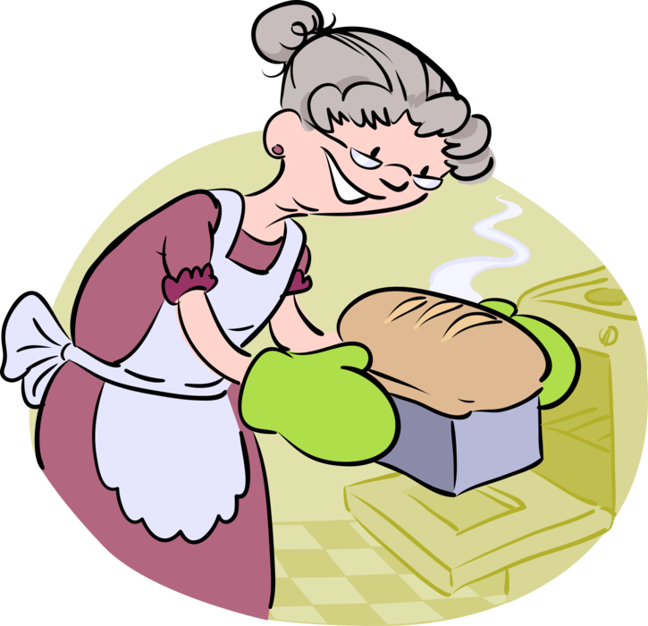 Vector Illustration Of Grandmother Baker Removes Fresh - Bake Bread Clipart (725x700)