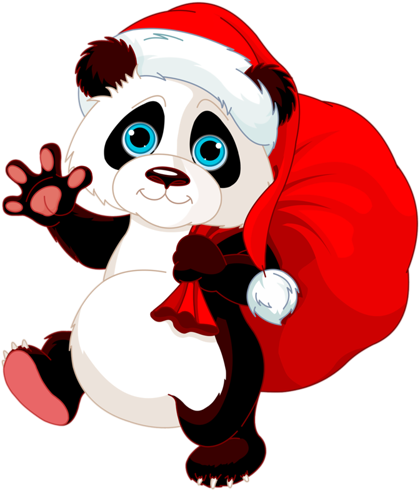 Панда С Мешком Подарков Клипарт Новогодний - Christmas Clip Art Panda (500x500)