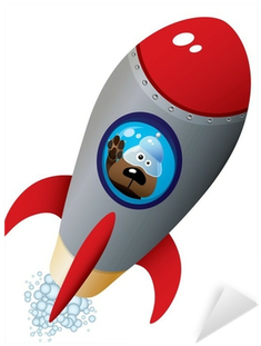Cartoon Dog Astronaut In Old Style Spaceship Sticker - Cartoon Spaceship (400x400)