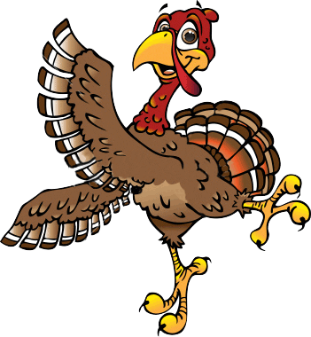 Dancing Turkey Clipart - Dancing Thanksgiving Turkey (351x380)