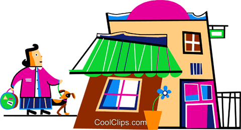 Woman With Dog Going Home Royalty Free Vector Clip - Woman With Dog Going Home Royalty Free Vector Clip (480x260)