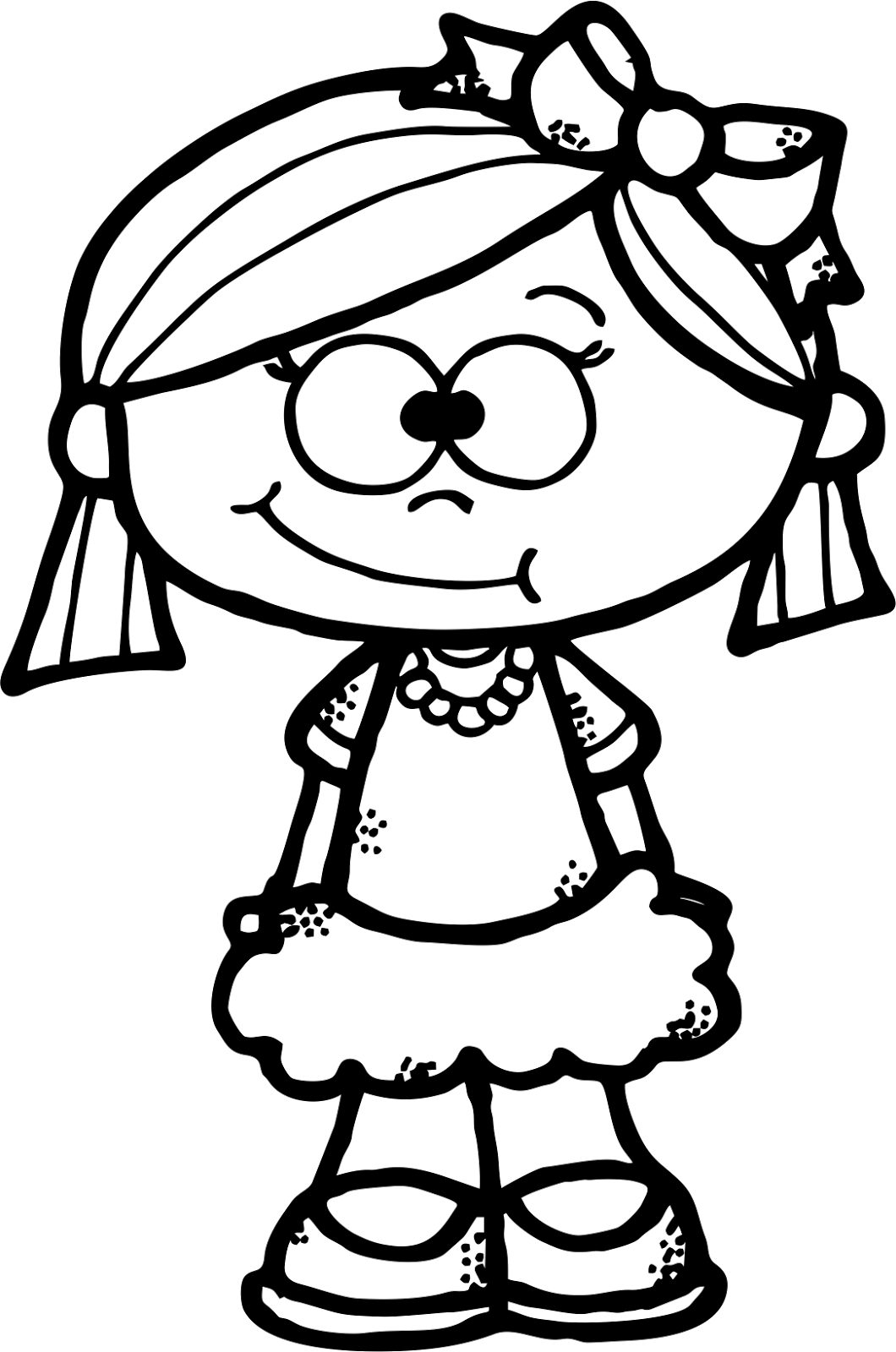 Cute Girl Clipart Freebie - Girl Black And White Clip Art (1060x1600)