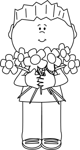 Black And White Boy Holding A Bunch Of Flowers - Happy Mother Day Black And White (269x500)