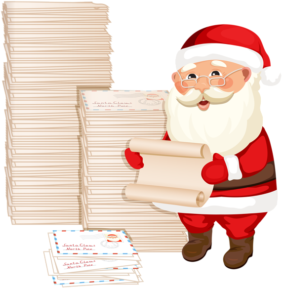 Santa Claus With Letters Png Clipart Image - Santa Claus Clipart Letter (588x600)