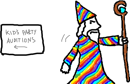 Gandalf The Rainbow Is Rejected From A Kid's Pary Audition - Cartoon (500x300)