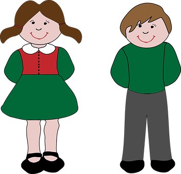 Boy Cartoon Children Comic Characters Draw - Clip Art Boy And Girl (354x340)