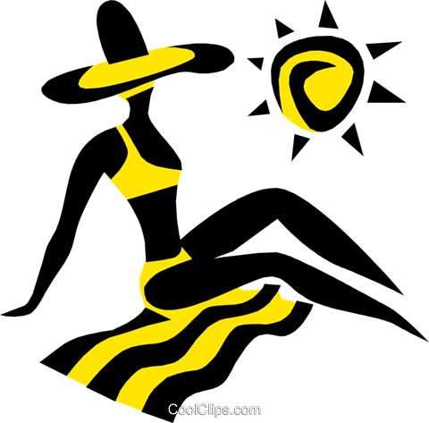 Mujer En La Playa Libres De Derechos Ilustraciones - Swimsuit (480x473)