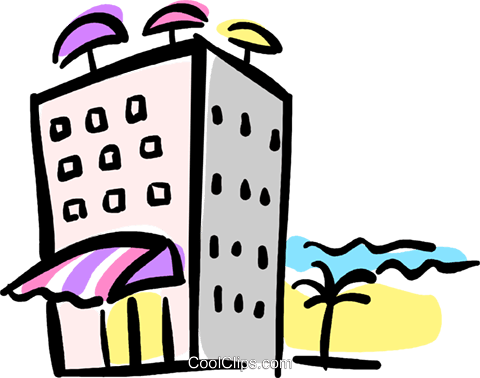 Hotel En La Playa Libres De Derechos Ilustraciones - Hotel Clipart (480x378)