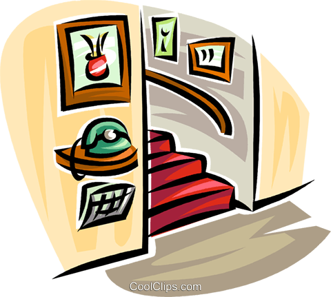 Telephone In A Hall With Stairs Royalty Free Vector - Hall Clipart (480x431)