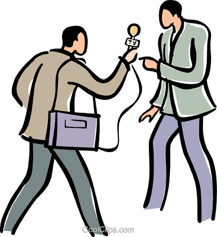 Man Talking With A Reporter Royalty Free Vector Clip - Reporter Clipart Transparent (438x480)