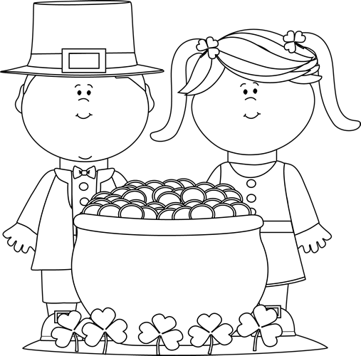 Black And White Saint Patrick's Day Kids - Clip Art (507x500)