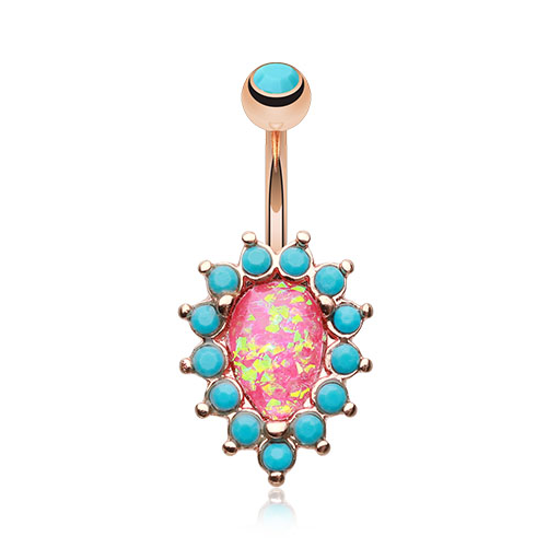 Freshtrends Rose Gold Plated Opulent Faux Opal / Turquoise - Rose Gold Opulent Opal Turquoise Belly Button Ring (730x730)