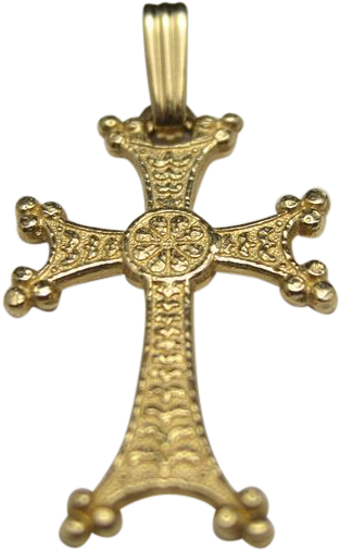 Armenian Cross Pendant 14 Karat Yellow Gold Khachkar - Crucifixo Gotico Png (504x504)