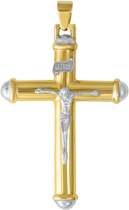 2 Tones Gold Cross - Pingente Crucifixo Em Ouro (750x750)