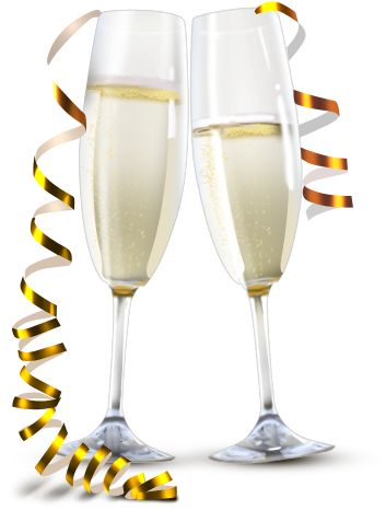 Transparent Champagne Flutes With Gold Ribbon Clipart - Champagne Png (512x512)