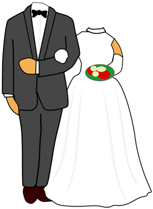 Illustration Of Headless Wedding Couple - Cartoon Bride And Groom (353x500)