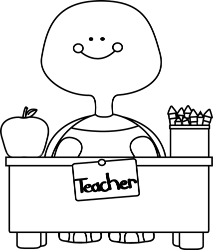 Black And White Turtle Teacher - Male Teacher Clipart Black And White (427x500)