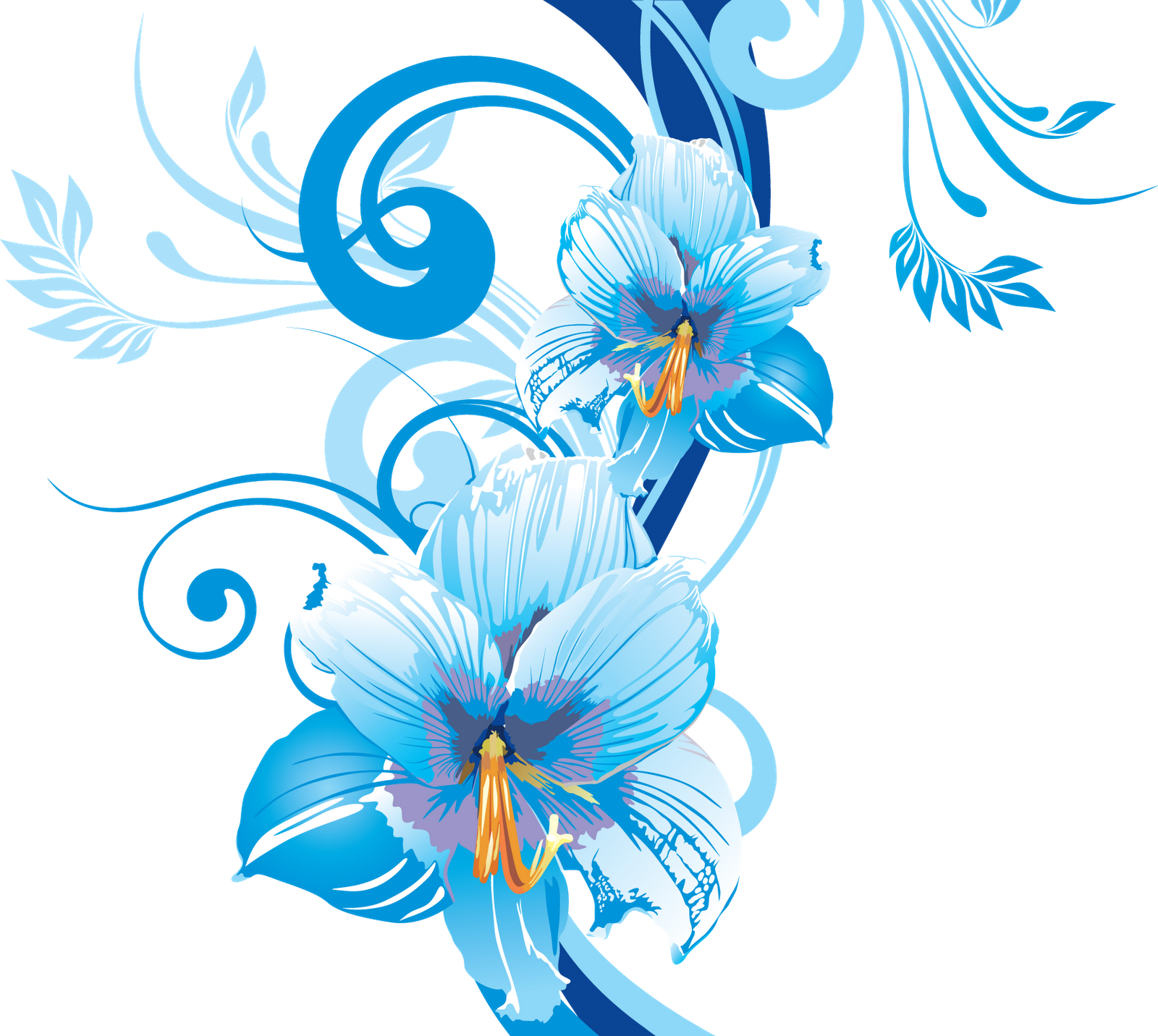 Vector Transpa Images - Blue Flowers Vector Png (1600x1432)