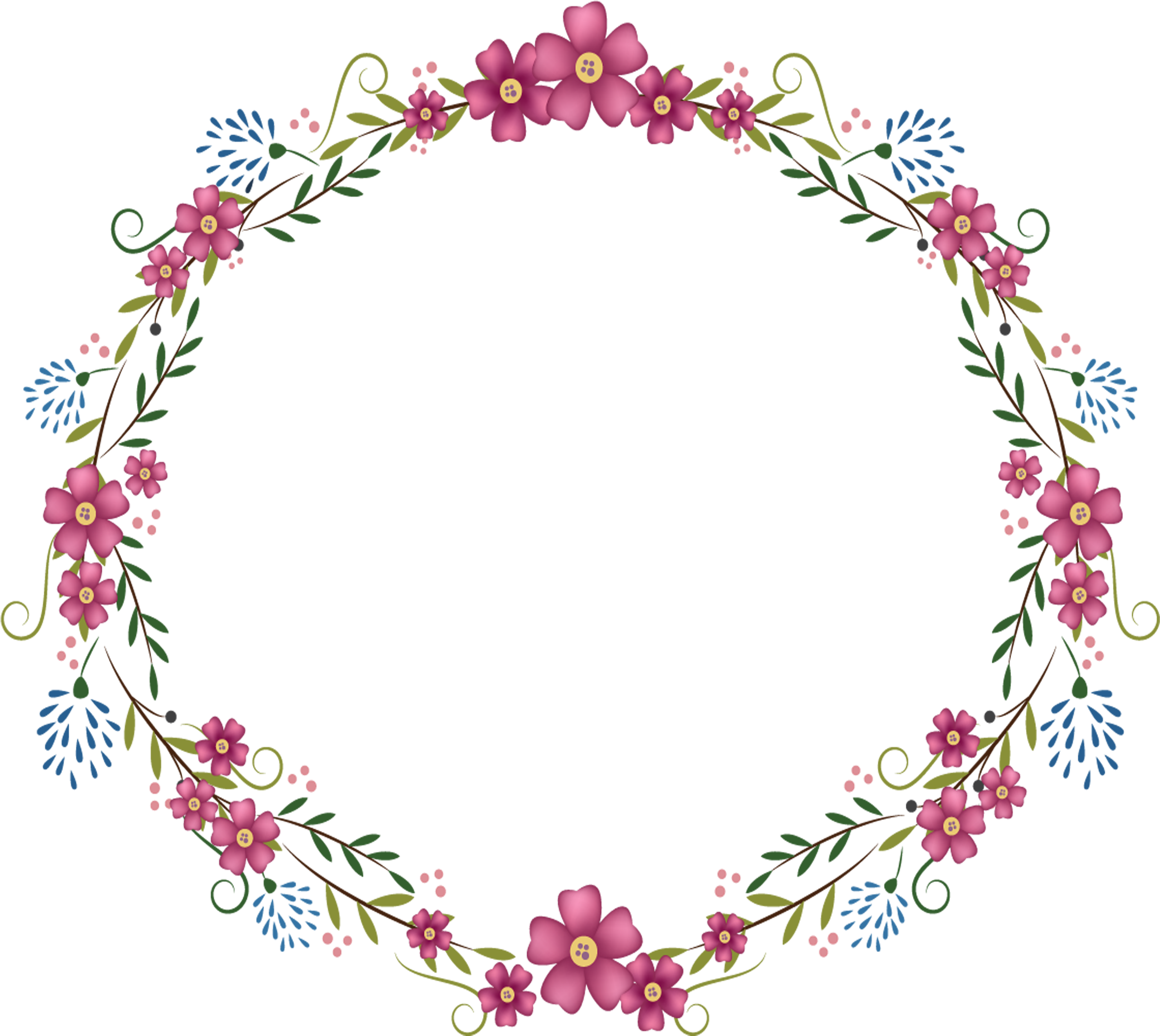 Flowers Round Frame 2835 2835 Transp Png Free Pink - Round Flower Frame Png (2835x2835)