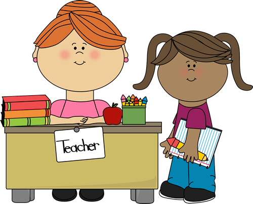 Teacher And Student Clipart Line Art - Student And Teacher Clipart (500x403)