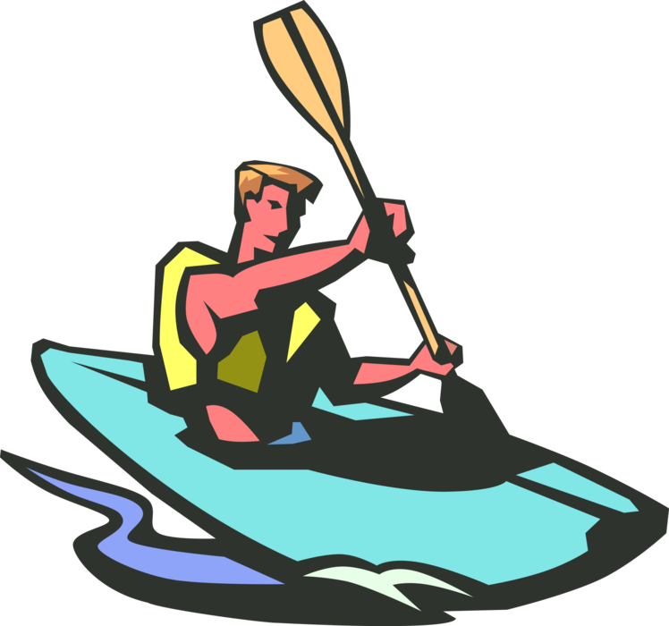 Vector Illustration Of Kayaker Kayaking Rapids In Kayak - Kayaking Clipart (748x700)