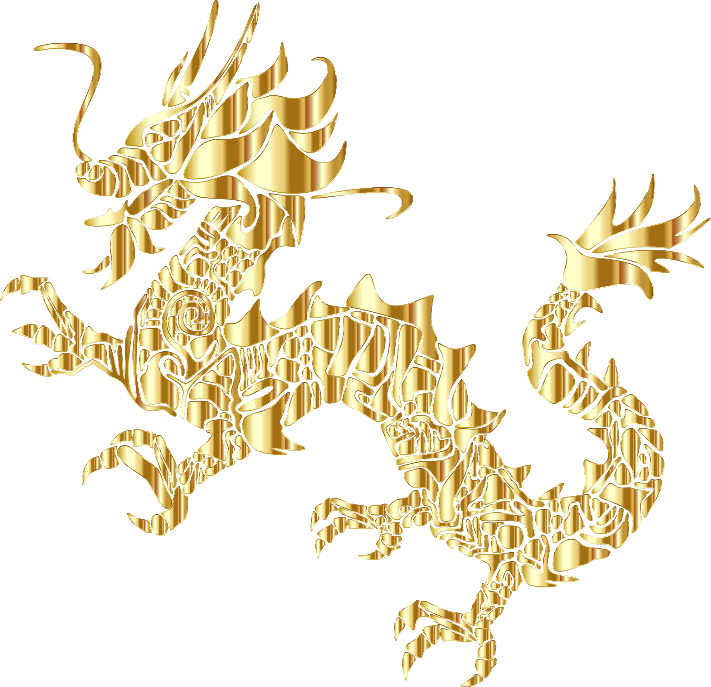 Gold Tribal Asian Dragon Silhouette No Background Bclipart - Dragon Clipart No Background (2279x2204)